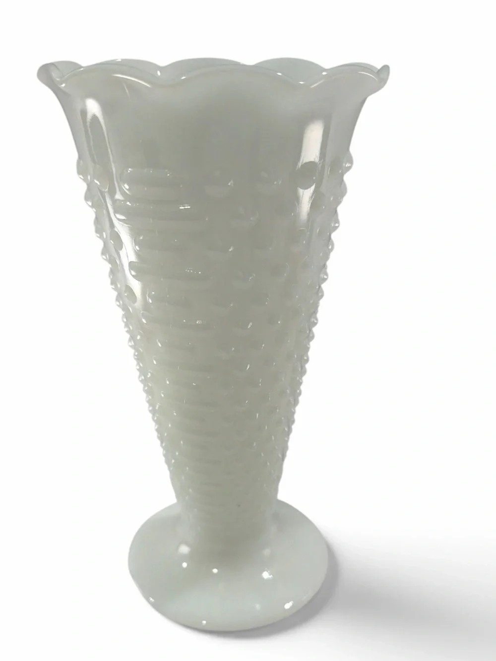 Vintage Anchor Hocking Milk Glass Hobnail Trumpet Vase 9.25